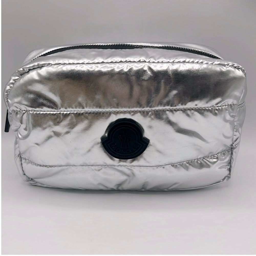 Moncler Silver Quilted Cosmetic Bag